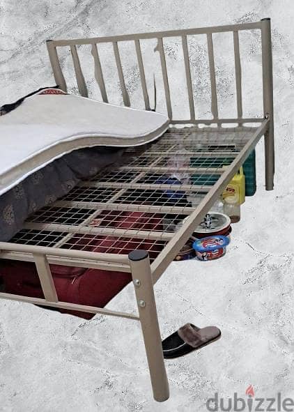 Metal double cot & wooden wardrobe for sale 1
