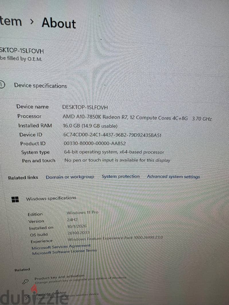 Gameing PC AMD A10-7850K RAM16GB. SSD256GB 5