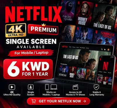 Netflix 4k Premium Screens Available 6KD Yearly