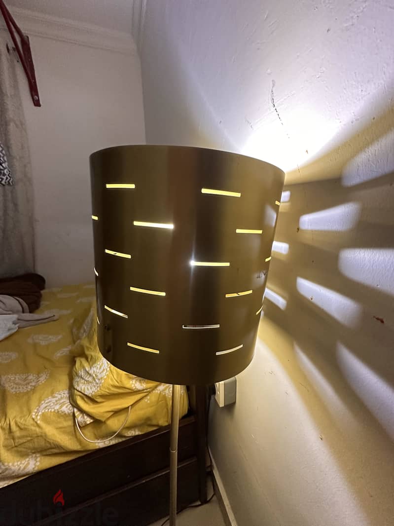Floor Lamp Matt Gold Decorative Cylindrical Perforated Shade 1