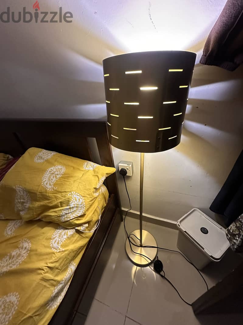 Floor Lamp Matt Gold Decorative Cylindrical Perforated Shade 2