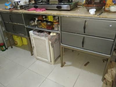 Kitchen Table with small aluminium section cupboard