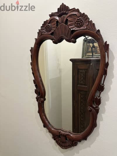 Antique Solid Wood Wall Mirror - Hand Carved Floral Frame