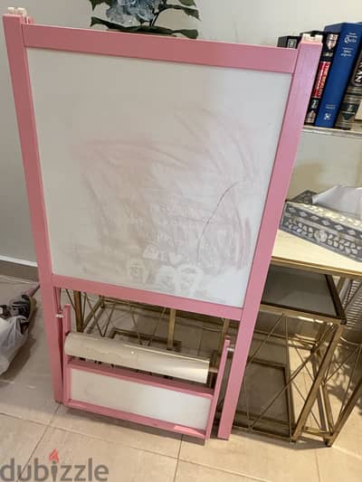 Ikea white board and chalk board with paper