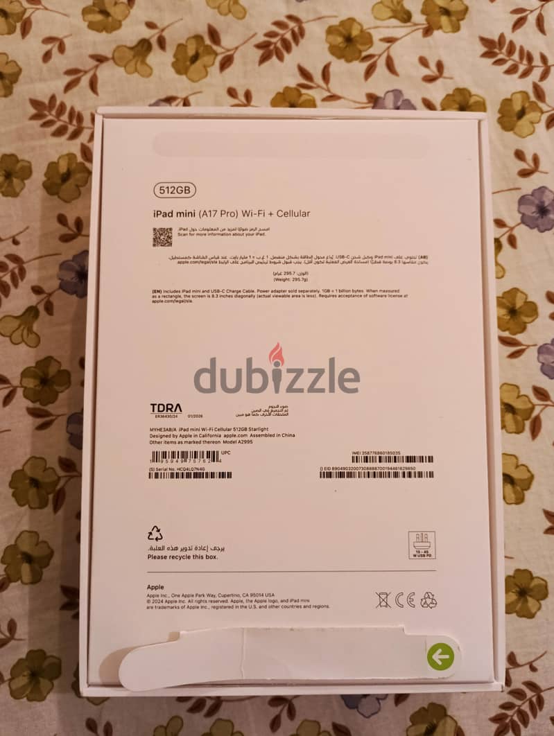 Ipad ( A17Pro )mini 512 gb cellular +wifi 2