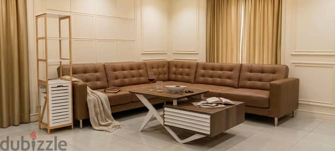 Genuine Leather Sofa Coffee Table Storage Stand