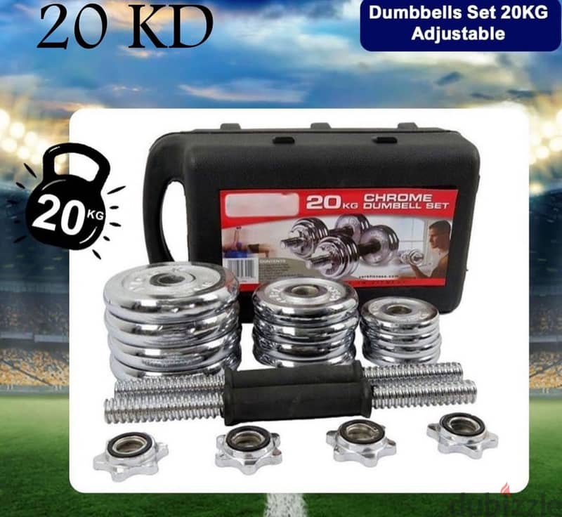 Set dumbell  20 kg new with box and bar 9