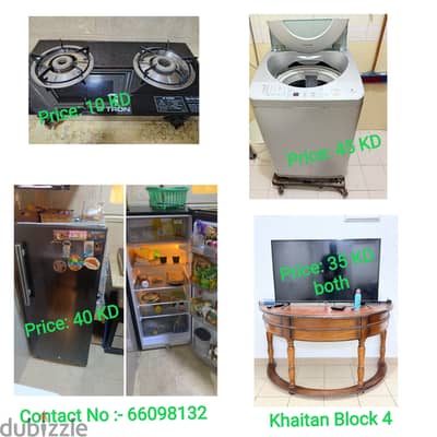 Household Item Gas stove , Washing Machine , Fridge & TV , TV Cabinet