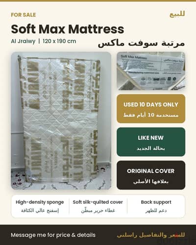 Soft Max Mattress, 120 × 190 cm, Used Only 10 Days