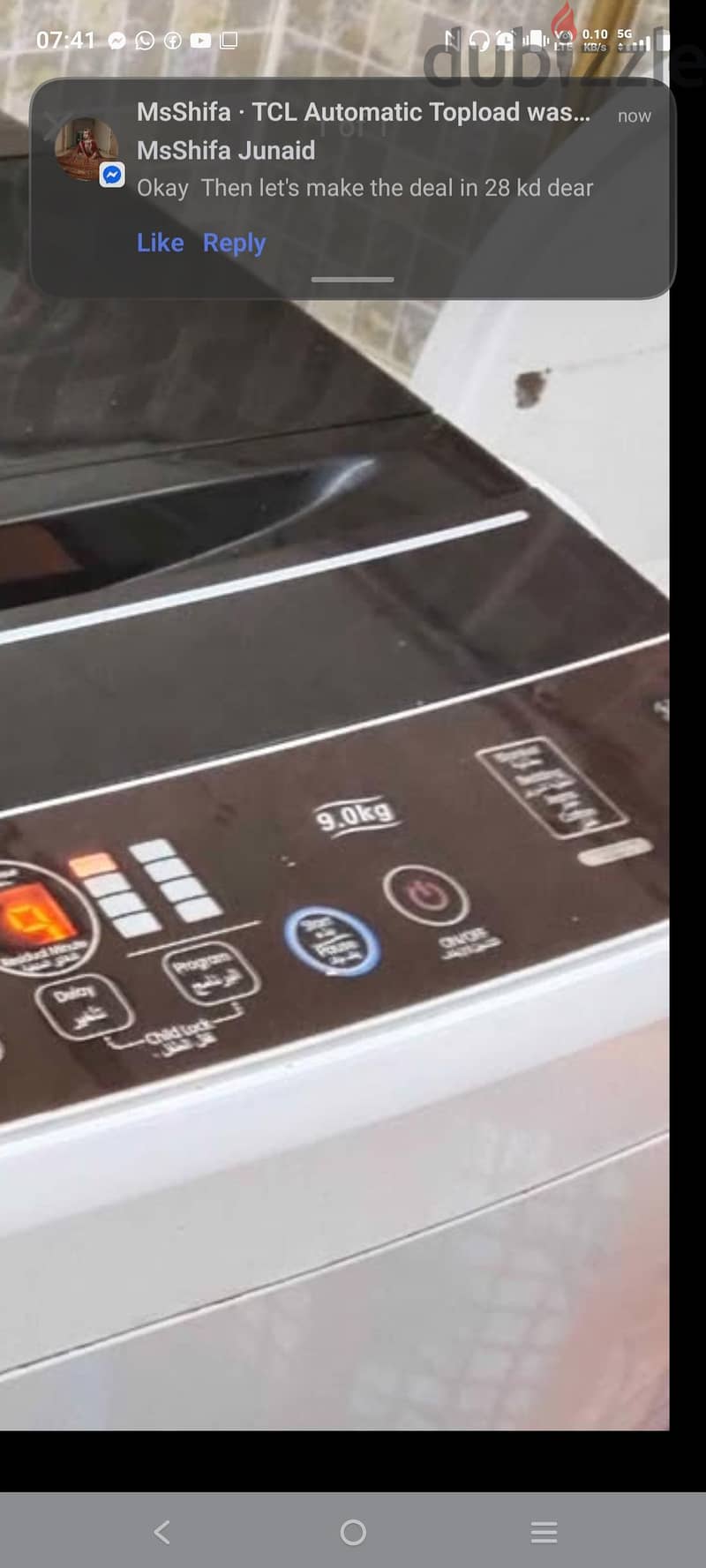 TCL washing machine 9kgs for sale in very good condition 1