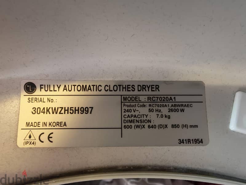 LG dryer 7 Kg 1