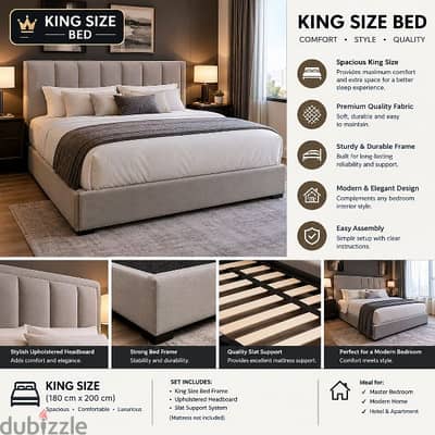 mium King Size Bed – Modern Luxury Design – 180 × 200 cm