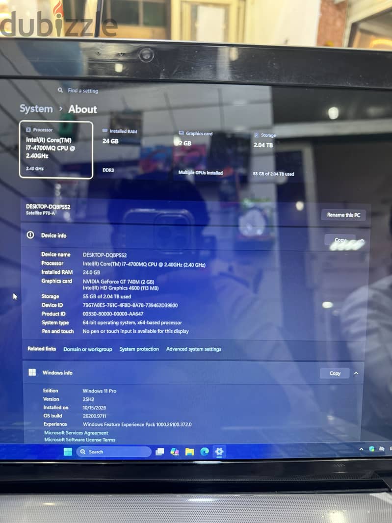 Toshiba i7 4Th Generation Ram 24GB SSD 240GB HDD 2TB GT 2GB 1