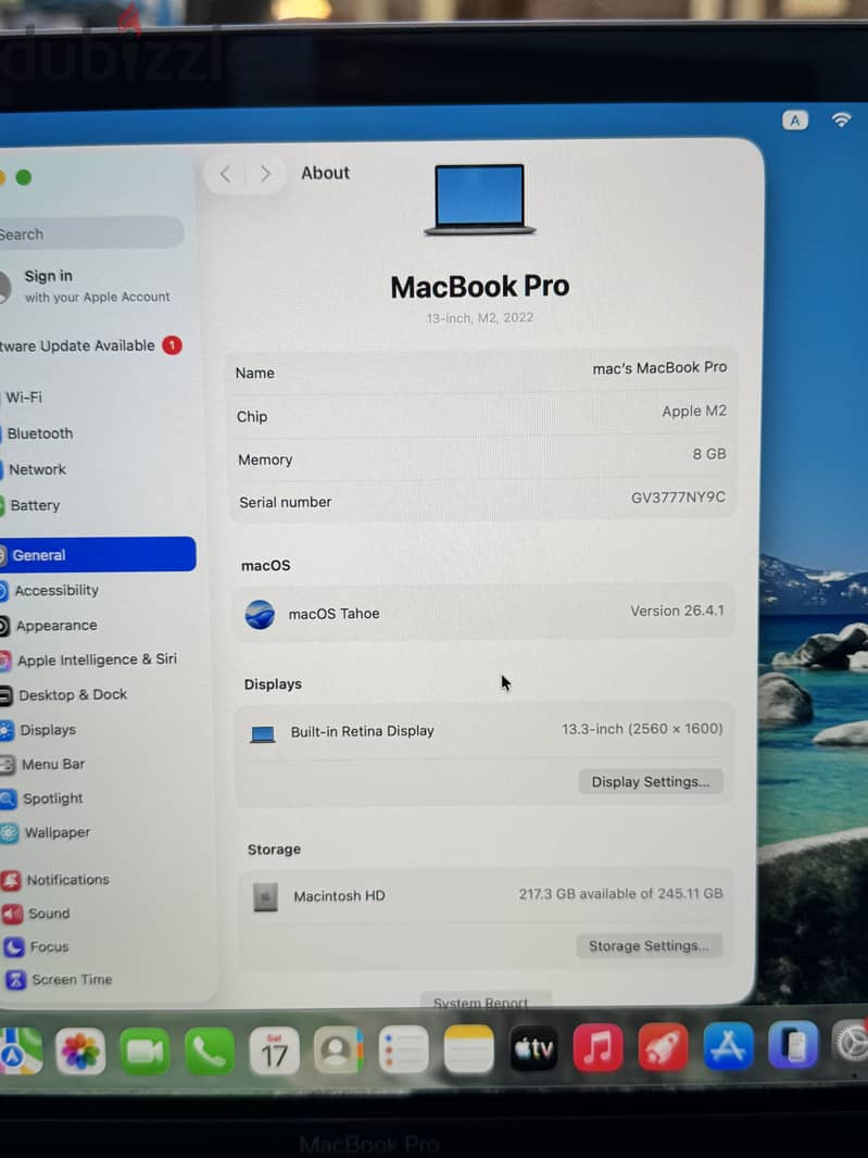 MacBook Pro M2 Ram 8GB Storage 256Gb battery 98 cycles 50 13inch 8