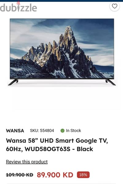 Wansa 58" UHD Smart Google TV, 60Hz. ^ WUD58OGT63S - Black