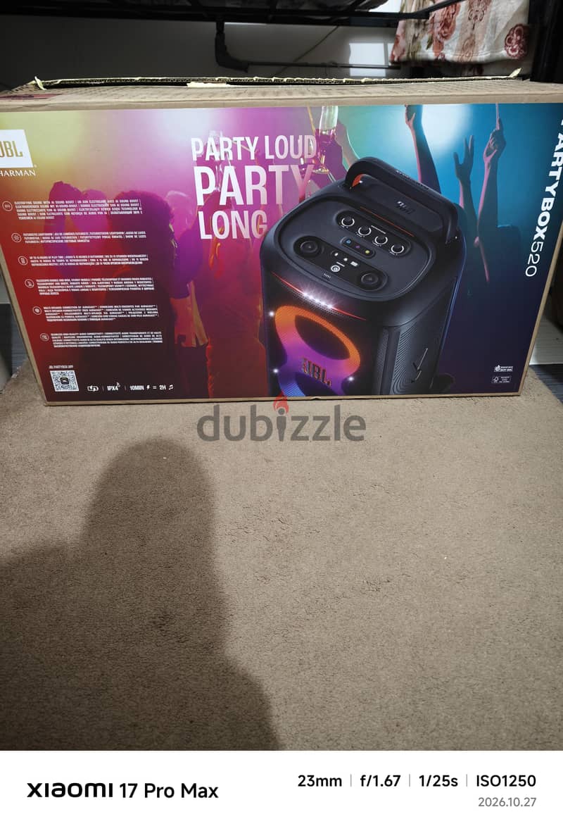 سماعه JBL بارتي بوكس 520 استخدام شهر مع الحامل والكرتون والشاحن 7