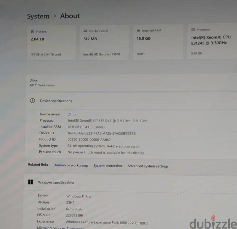 HP z1 workstation 27"  2K 4