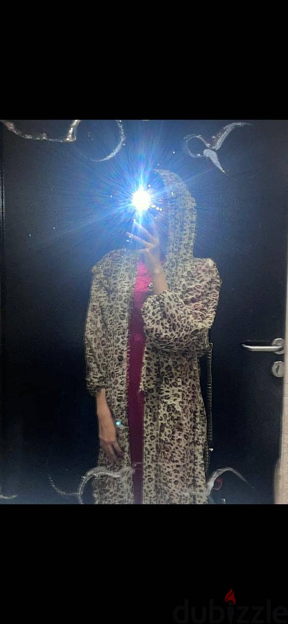 Leapord Print chiffon Abaya with scarf 4