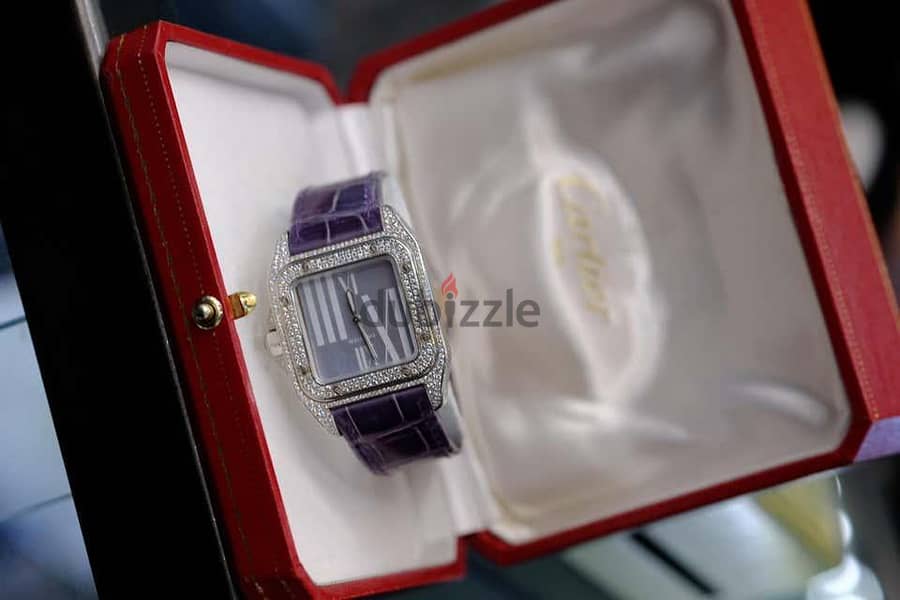 Cartier 18K White Gold Santos 100 Unisex White Gold Diamond Watch 1
