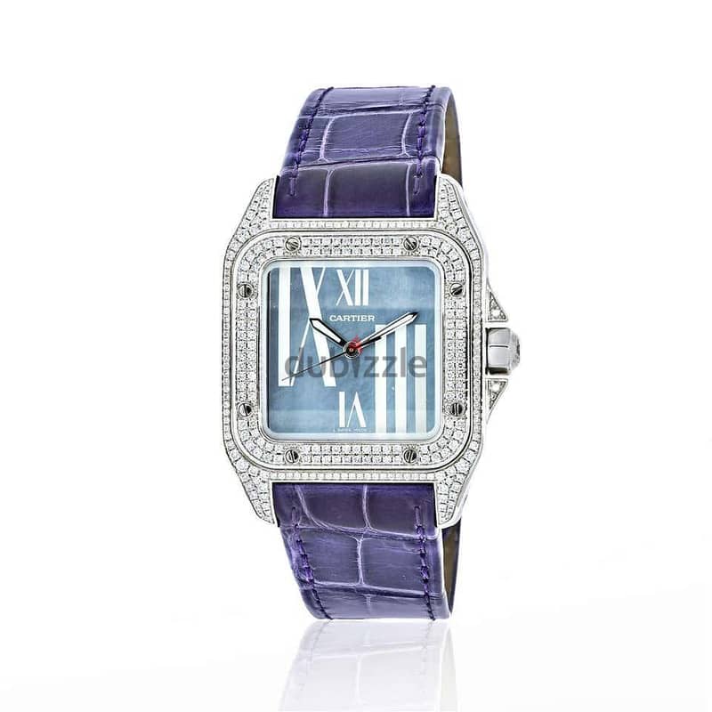 Cartier 18K White Gold Santos 100 Unisex White Gold Diamond Watch 9