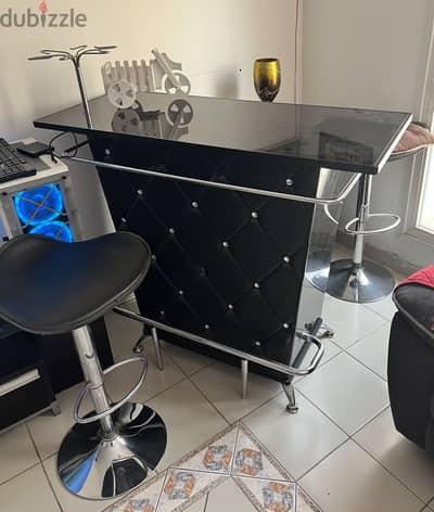 Bar table with 2 high rise chairs for sale