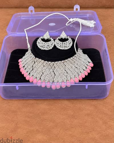 Elegant Pink & Silver Bridal Jewelry Set with Bangles