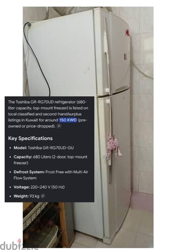 Refrigerator - Double Door - Toshiba (Model  GR-Y70UD-K)