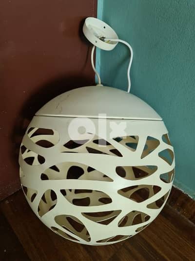 2 ceiling white round hanging lamps for sale